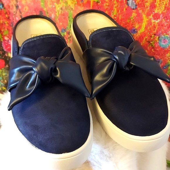 Womens Spenco Orthotic Mules Barbados Suede Bow Navy Blue - Picture 5 of 9